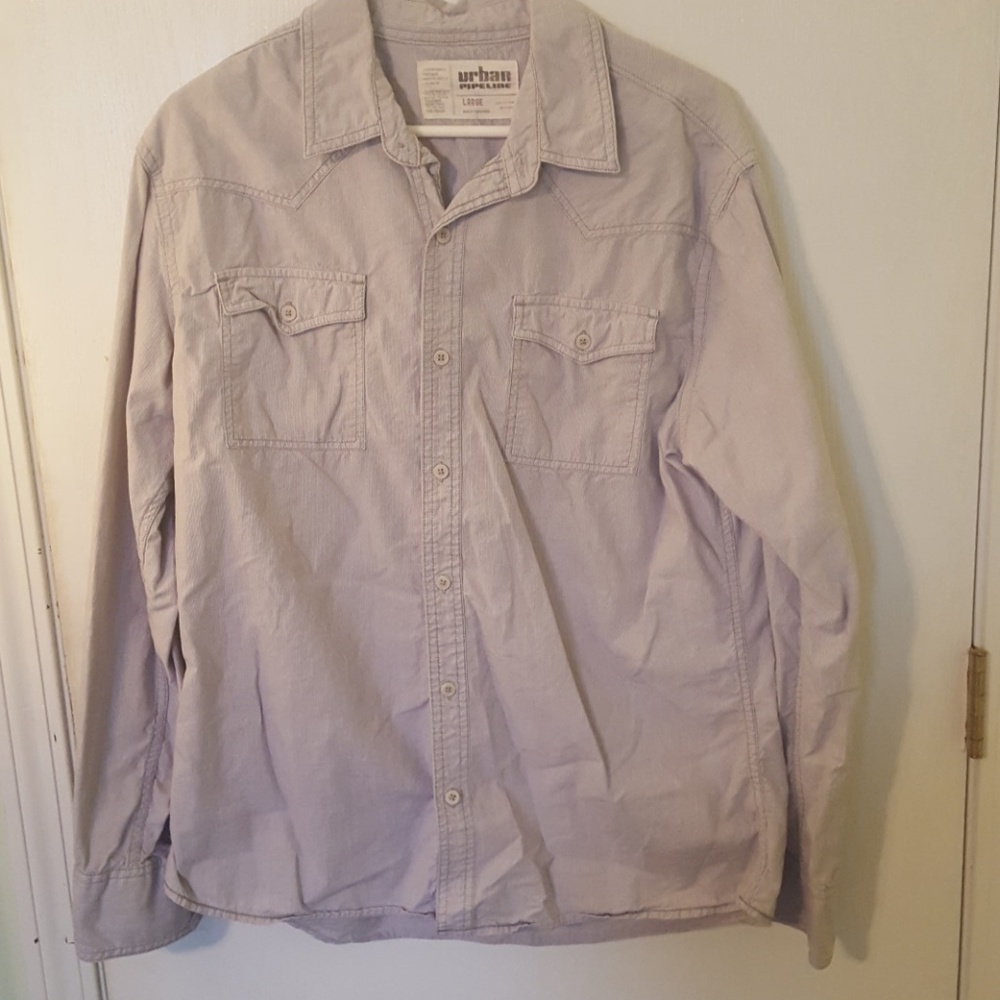 Large button up shirt.  Small stripes.